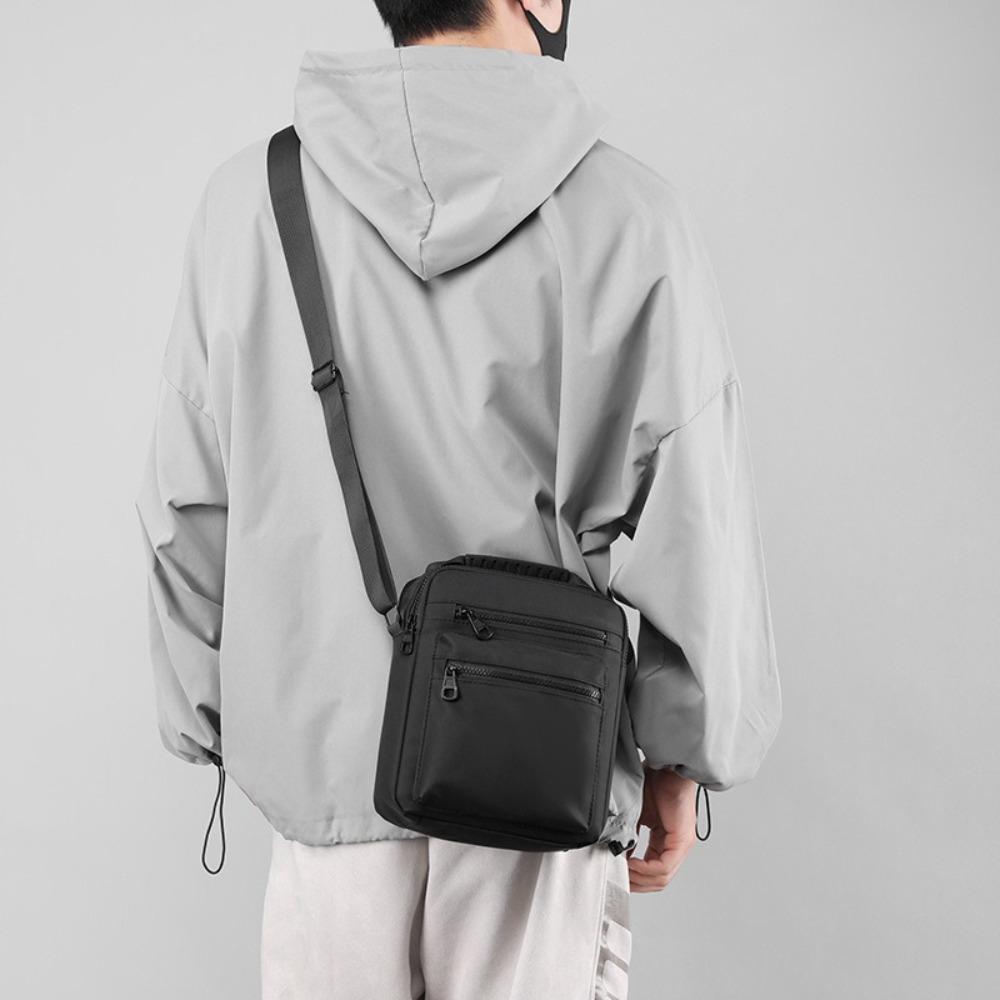 Solid Color Men Crossbody Bag Multifunctional Small Square Bag Fashion Nylon Shoulder Bag Business