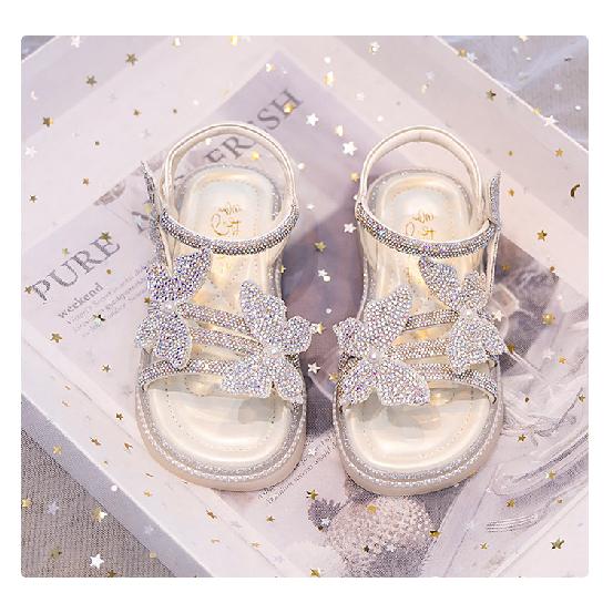 Soft Sole Fashion Girls Sandals Summer New Little Girls Princess Shoes Versatile Flat Beach Shoes Crystal Shoes