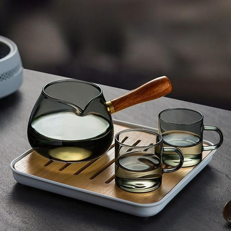 Thickened Glass Fair Cup Eagle Mouth Side Wood Handle Heat-resistant Kung Fu Tea Cup Household Teaware Transparent Teapot New