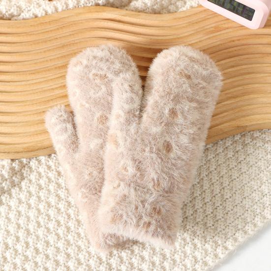 1 Pair Winter Mittens Leopard Print Warm Plush Gloves Soft Thickened Cold-Proof Skiing Travel Gloves