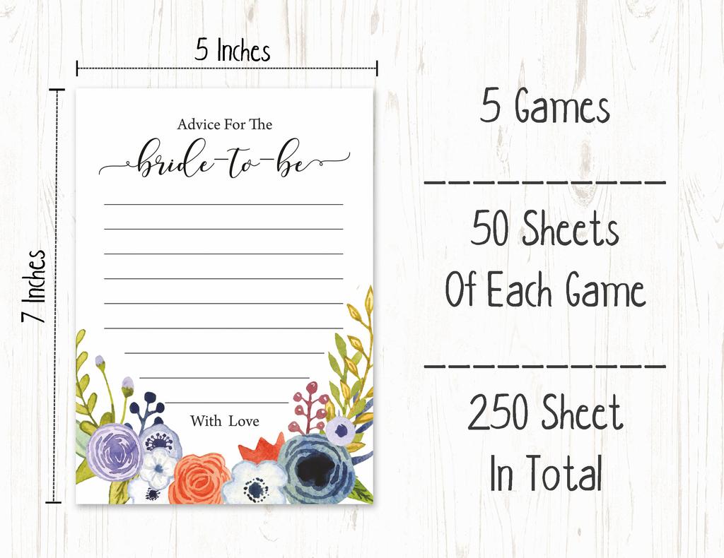 Inkdotpot Bridal Shower Games Set of 5 (Activities for 50 Guest) Floral Theme Fun Bachelorette Party Games Set Bundle