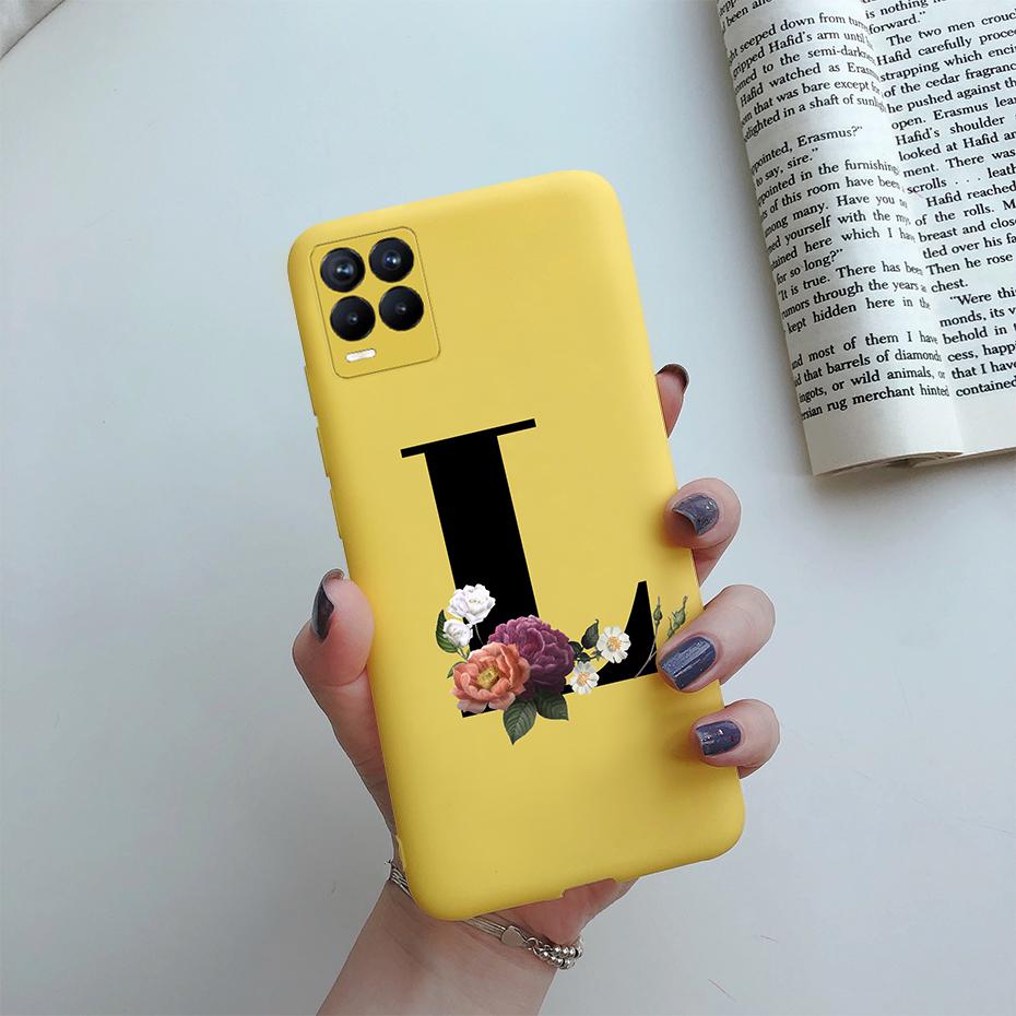 For Realme 8 Pro Case Silicon Soft Letter Monogram Flowers Phone back cover For Oppo Realme8 4G RMX3085 Realme 8 Pro Bumper Case