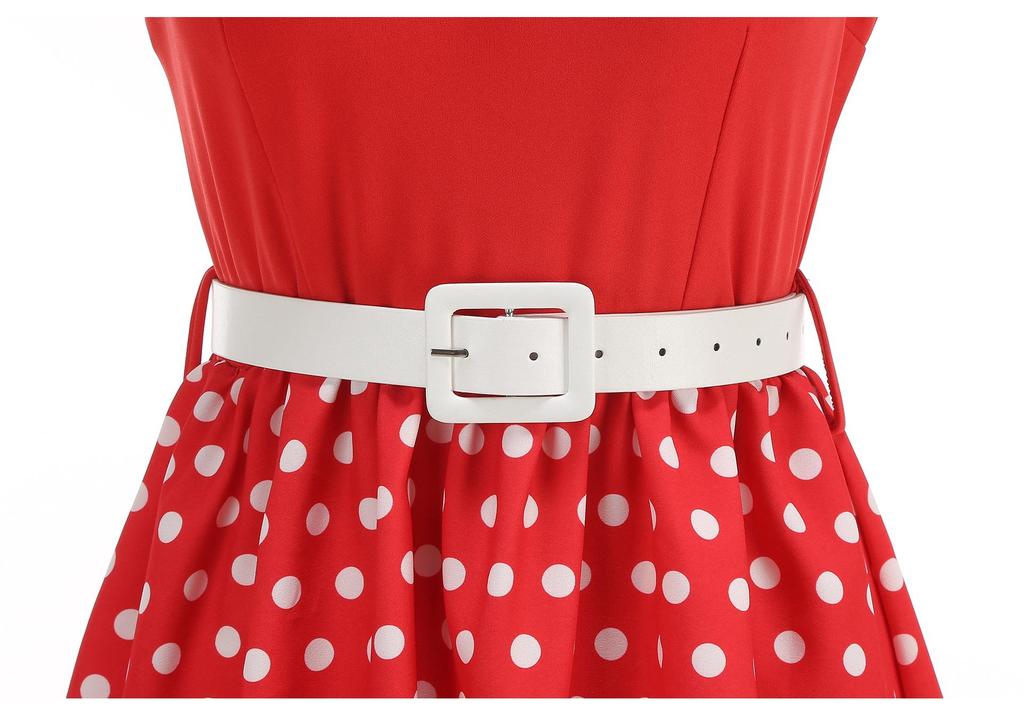 Elegante Vestito Natale Hepburn Retrò a Pois con Elastico in Vita