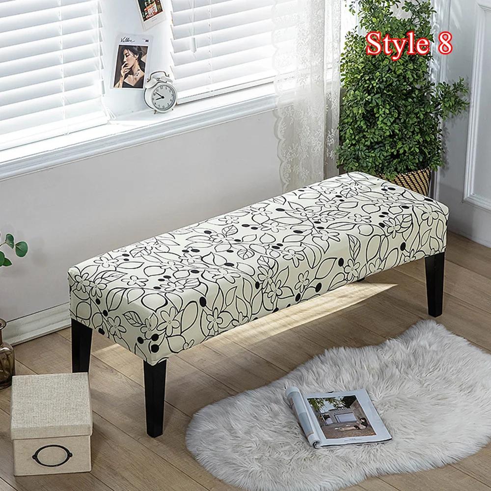 Geometric Bench Cover Stretch Spandex Piano Stool Cover Long Ottoman Cover Solid Color Changing Shoes Chair Slipcover Home Decor