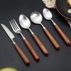 304 Stainless Steel Spoon Fork Western Knife Restaurant Steak Knife Kitchen Wooden Handle Spoon Knife and Fork Set