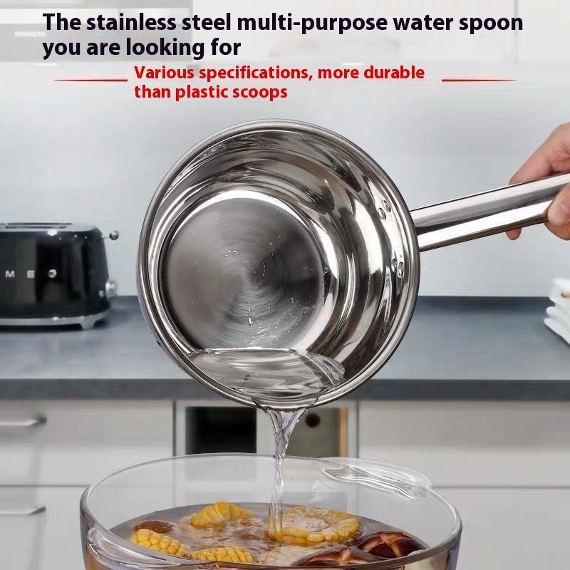 Stainless Steel Water Scoops Multipurpose Hanging Soup Ladle Wooden Handle Large Capacity Water Spoon Kitchen Cooking