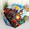 1 Stück Buntglas Dampflok Szene Automatischer Faltregenschirm - Tragbares 3-fach Design mit 8-Speichen Eisenrahmen, Outdoor für Fans, Reisende, Tägliche Nutzung
