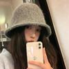 Winter versatile mixed color bucket hat women keep warm and show small face plush knitted bucket hat temperament versatile basin hat