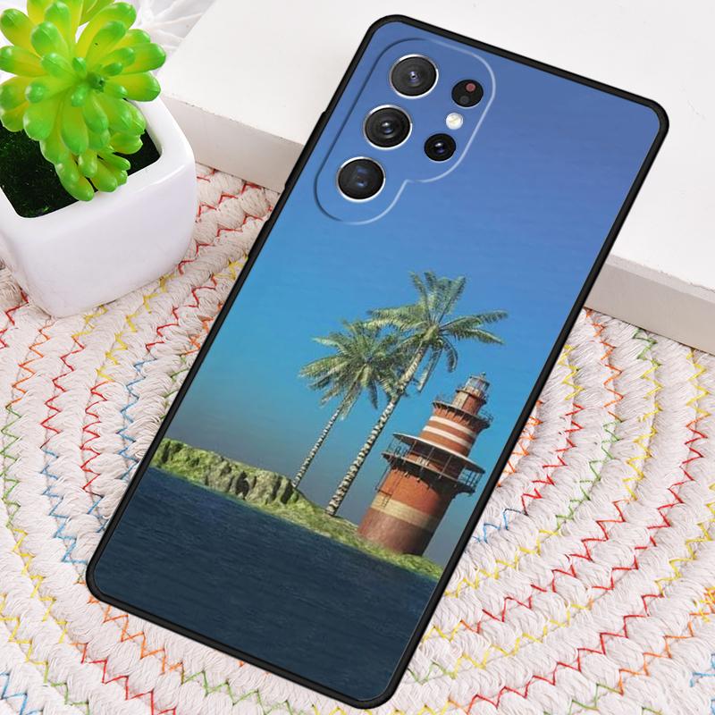 Lighthouse On An Island Palm Tree Silicone Phone Case For Samsung Galaxy note 10 pro S26 S25 S24 S23 S22 S21 Plus Ultra Cover