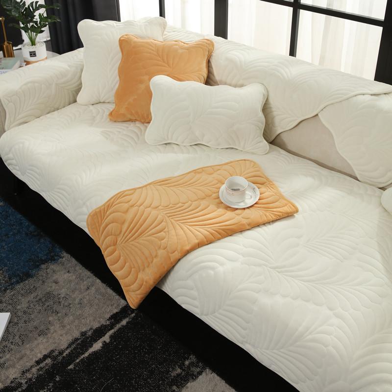 Autumn and Winter Leaves Quilted Plush Solid Color Sofa Cushion Modern Simple Non-Slip Sofa Cushion Towel