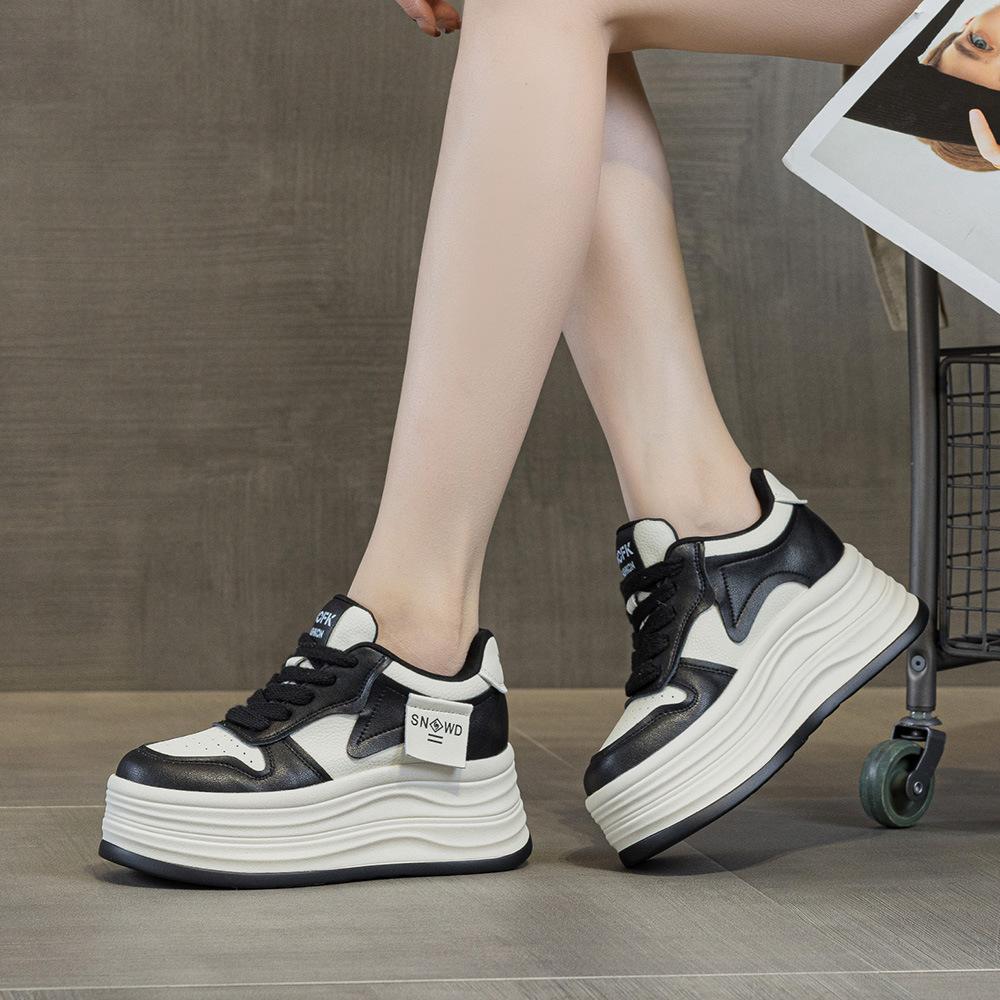 Sneakers women's shoes height increase in spring casual shoes board shoes leather thick-soled muffin shoes