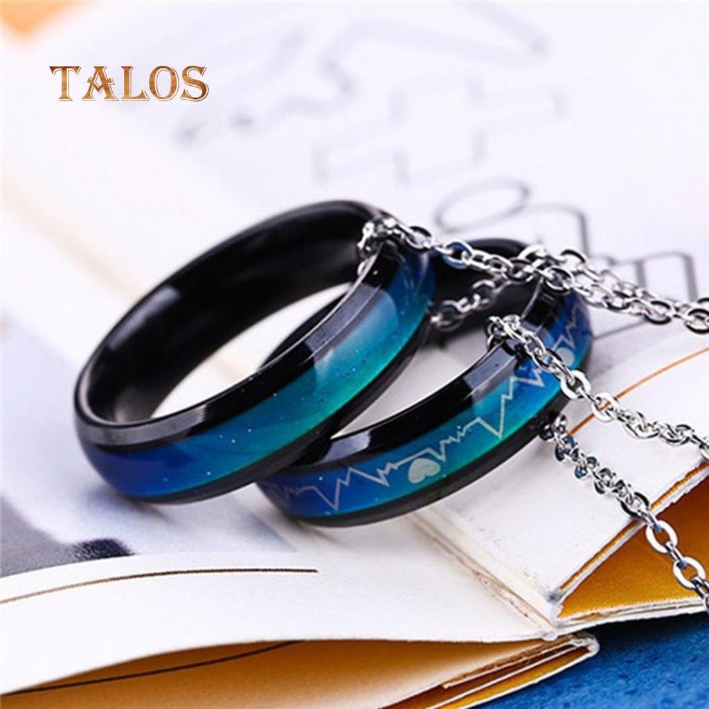 Unisex Female Male Heart Heartbeats Color Changeable by Mood Band Lovers Couple Ring