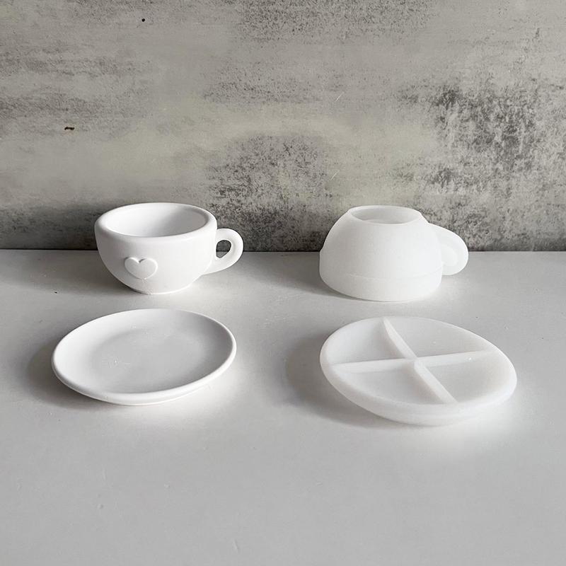 Love Teacup Silicone Mold DIY Handmade gypsum Cement Coffee Cup Saucer Ceramics Epoxy Resin Mold 3D Candle Cup Mold Home Decor