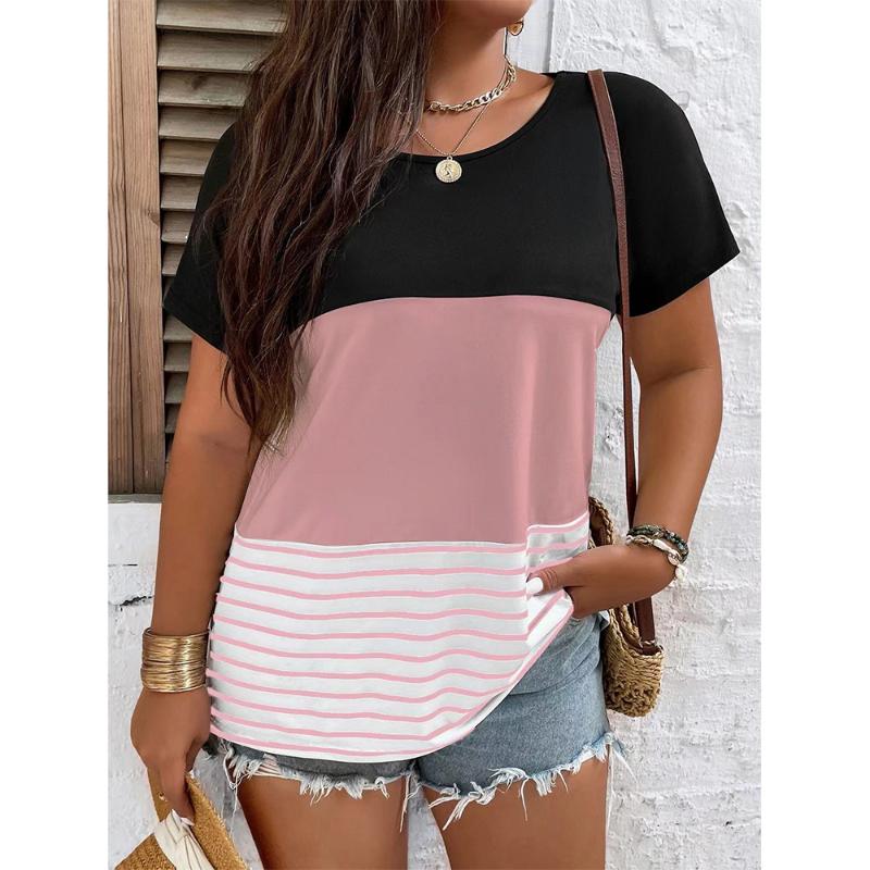 

Women s T-shirt Colorful Stripes 3d Printing V-neck Tops Summer Ladies Casual Simple Fashion Loose Large Version Of T-shirt 8XL