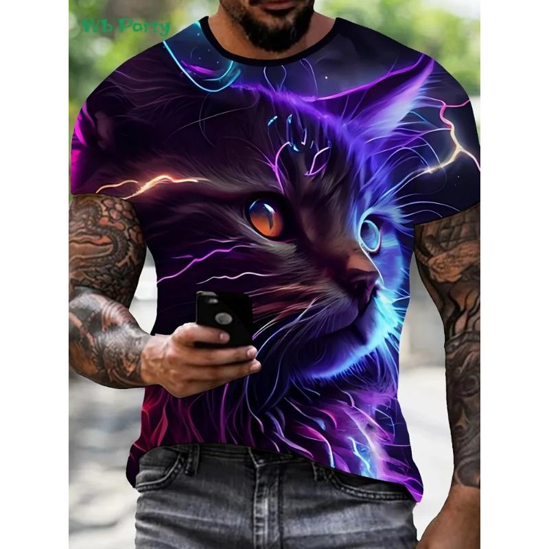 Nuova T-shirt con Stampa Gatto 3D Estate Outdoor Uomo Manica Corta Moda Girocollo Top Uomo Casual Oversize Abbigliamento Uomo