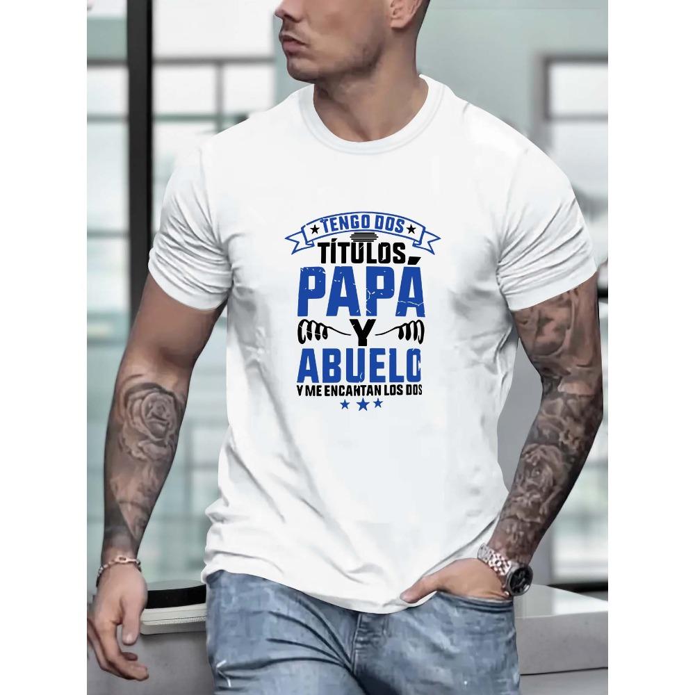 European sizes [Trendy Letter Print Tee] Summer Trendy PAPA Letter Print Men's Crew Neck Short Sleeve Tees - Casual Lightweight Comfortable Top