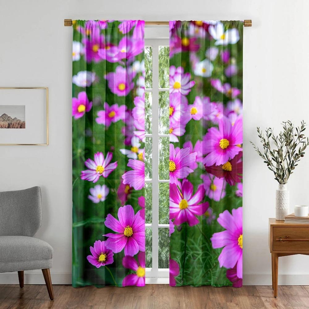 Daisy Flower Blackout Curtains for The Bedroom Window Fabric Curtain for Living Room Left and Right Biparting Open High Shading