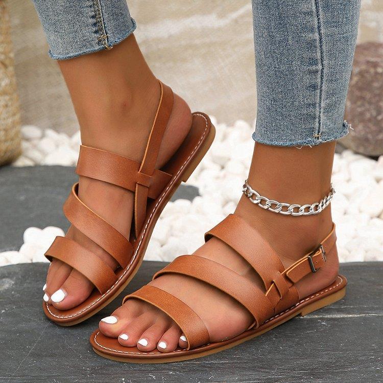 Plus Size Buckle Flat Toe-Baring Sandals for Women