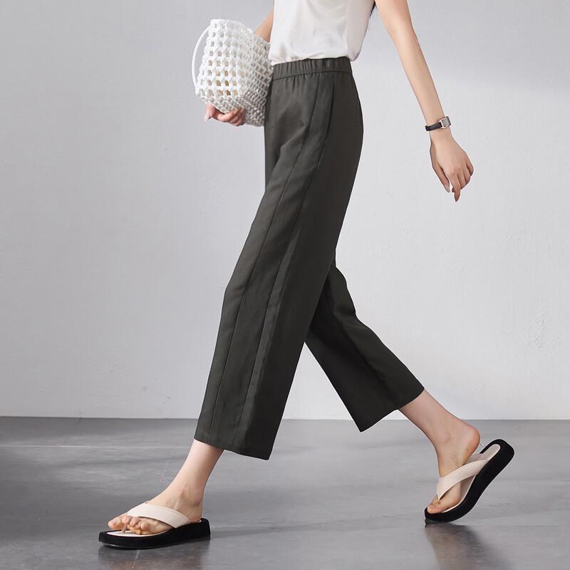 SOFSIL Women's High-Waist Linen Blend Loose Cropped Trousers