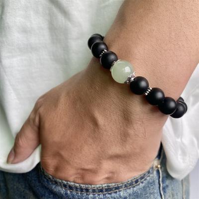 Braccialetto di perline in pietra naturale da uomo, 10 mm, con ciondolo di perline in pietra lavica, gioielli da uomo con regalo di cristallo naturale originale