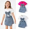 Girls' Fashionable Two-piece Summer Children's Sweet Princess Top + Denim Skirt Set
