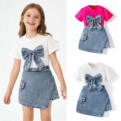 Girls' Fashionable Two-piece Summer Children's Sweet Princess Top + Denim Skirt Set