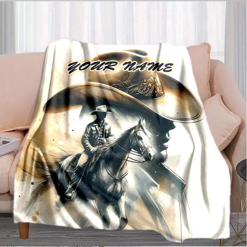 1PC Custom Name Rodeo Legend: Cowboy Spirit Outdooor Flannel Blankets Throw Blanket All-Season Throw Gift Bedspread for Couch, Bed, Camping Holiday Bi