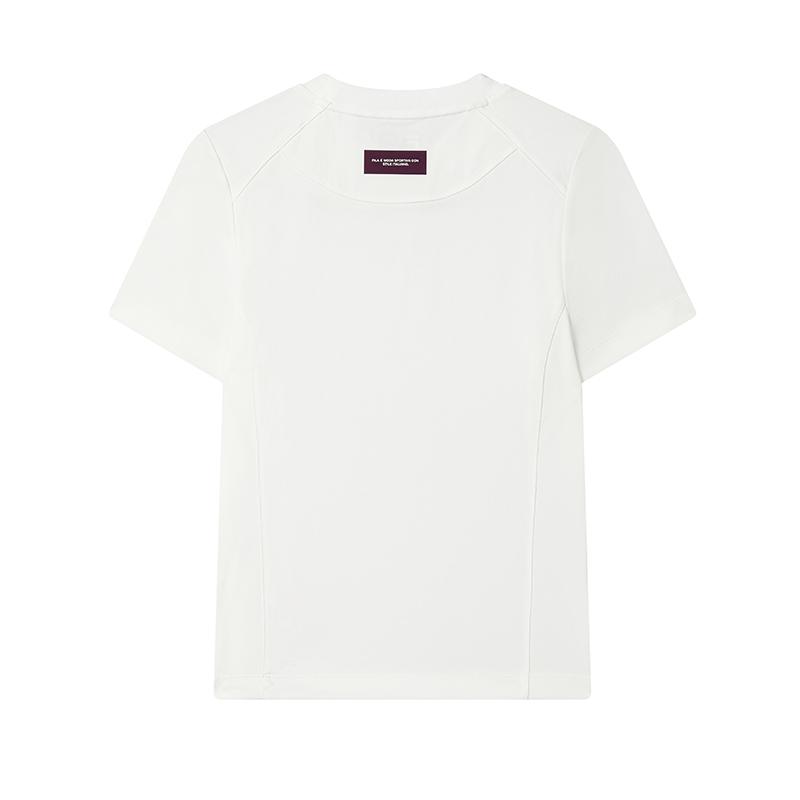 Fila Original Casual Versatile Knitted Short Sleeve T-Shirt Women Tops Cloud-Mushroom-White F11W519103FWT