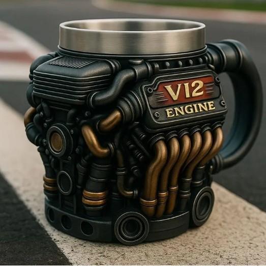 Motoren Edelstahlbecher Handgefertigt V12 Motoren Kaffeetasse Für Autoenthusiasten Teetasse Für Zuhause Oder Büro Einzigartige 3D Geschenke
