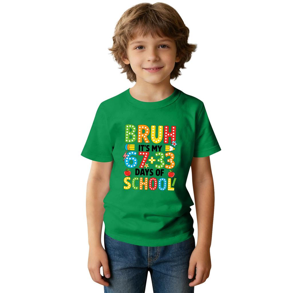 Fashionable Round Neck Short Sleeve Work Clothes Printed Tops For KID Summer Tops