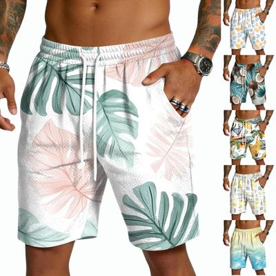 Men's Casual Drawstring Shorts Lightweight Quick-Dry Five-Point Hawaiian Print Beachwear Summer Bottoms with Elastic Waistband