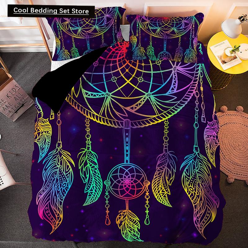 Traumfänger Elch Königin Bettbezug Böhmischer Stil Schmetterling Bettwäscheset für Teenager Mädchen Frauen Ziege Weiß 2/3-teiliger Bettdeckenbezug