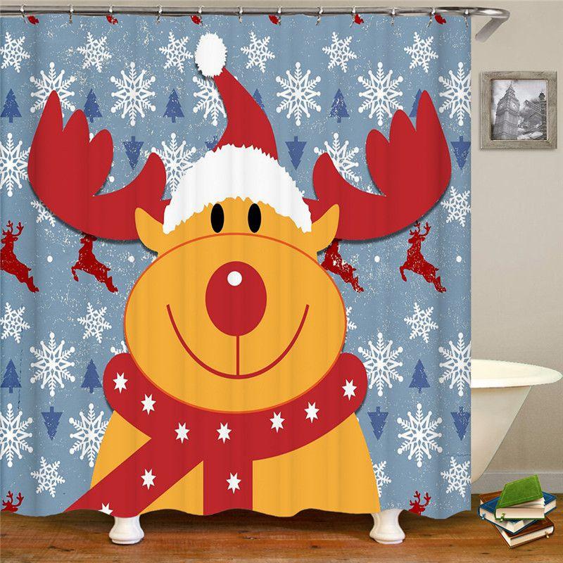 

Waterproof Christmas Shower Curtain With Hooks Festive Bathroom Decor Santa Claus