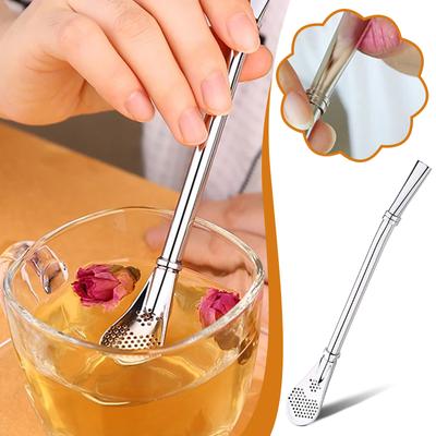 (Nikita) Stainless Steel Drinking Straws With Filter Spoon Detachable Tea Straws Reusable