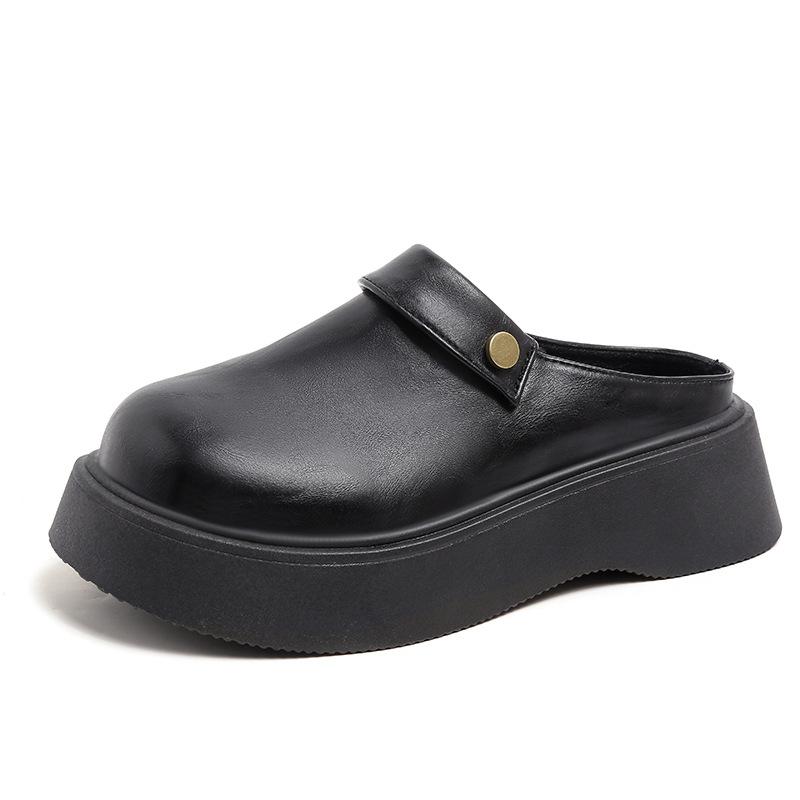 One Pedal Muffin Platform Loafers Women's 2025 Spring New Fashion Temperament Slippers British Style Small Leather Shoes Tide