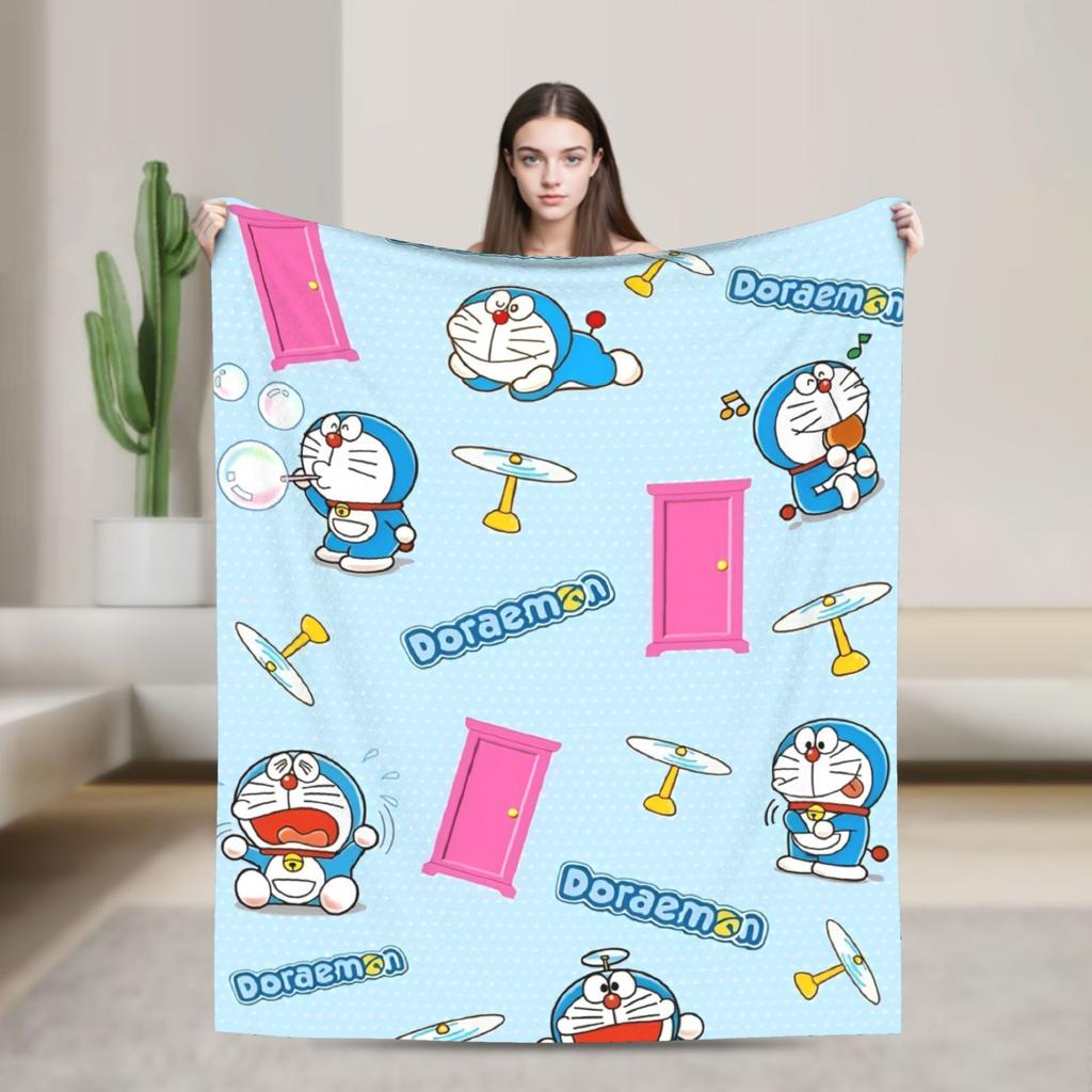 Cartoon D-Doraemon  Warm Soft Blanket  Camping Plush Throw Blanket Novelty Bedroom Flannel Bedspread Sofa Bed Cover
