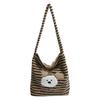 Large capacity double-sided back striped shoulder bag lazy style fashion tote bag casual versatile plush bag