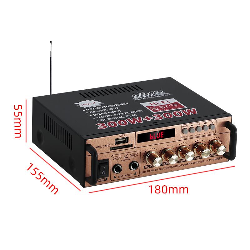 Dual-Channel Bluetooth Amplifier with USB Radio & Wireless Remote
