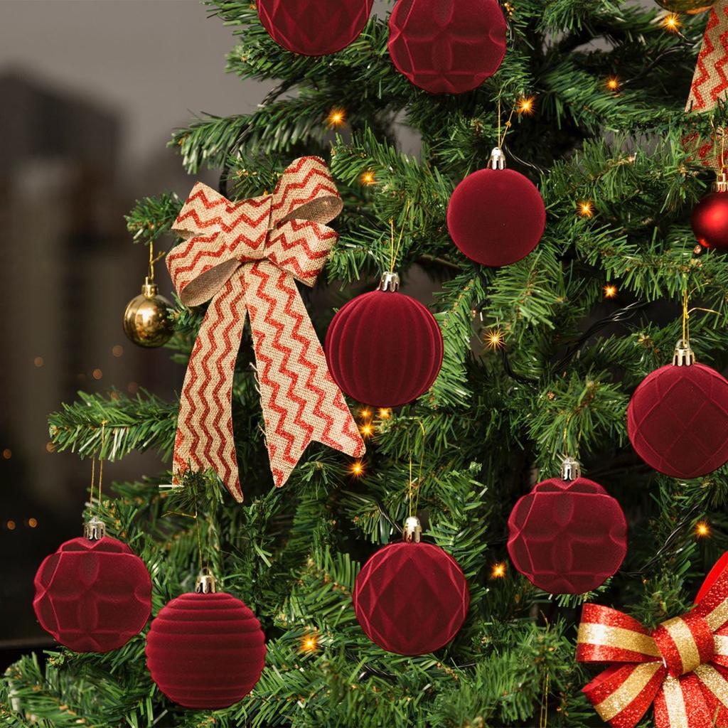 Flockad Julkula Låda Julgranspynt, Plast Ojämna Sammetskulor, Juldekorationer