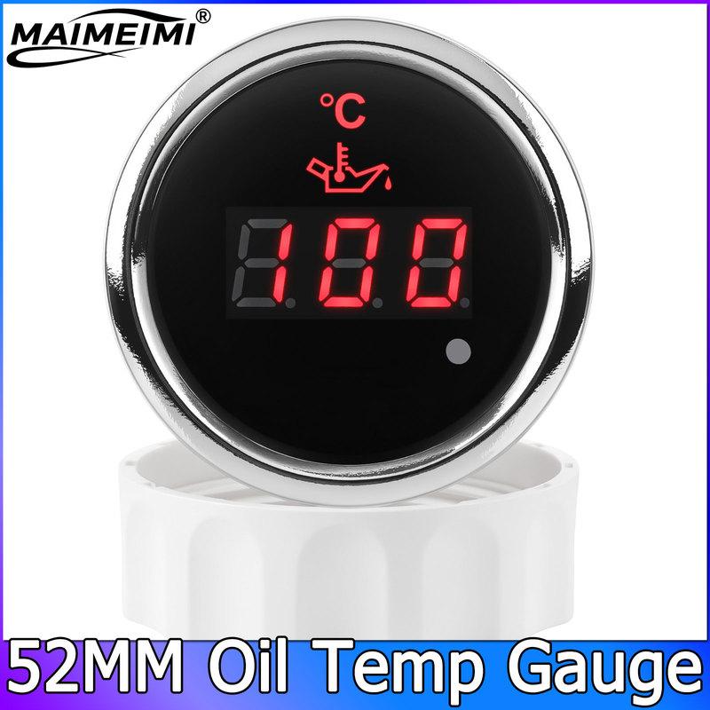 Oil Temp Gauge Waterproof 52mm 2" Universal Engine Temperature Meter 40-120 Celsius 9-32V with Red Backlight for Car Boat Yacht