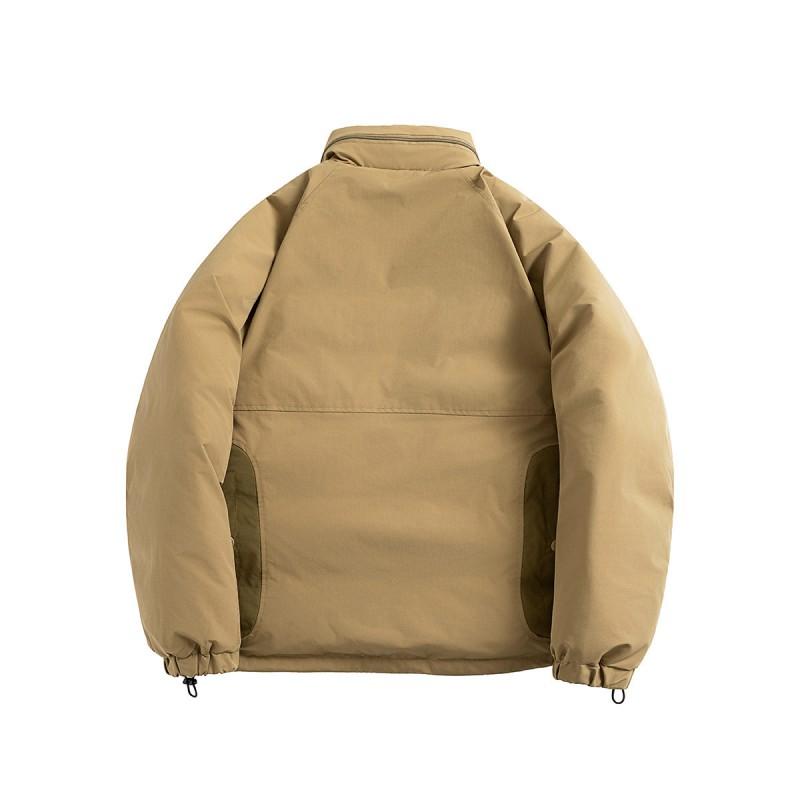Men Color Block Pocket Cargo Winter Cotton Coat Stand Collar Outdoor Hiking Thick Warm Jacket