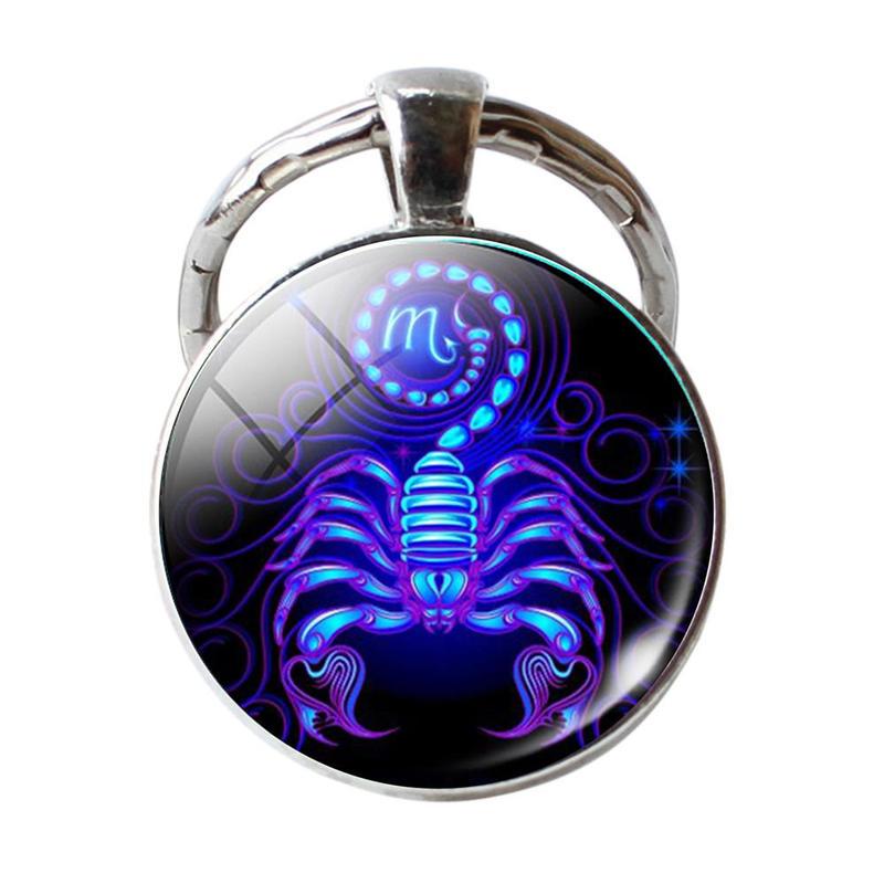 Key Chain 12 Constellation Zodiac Sign Pendant Double Face Keyring Key Holder