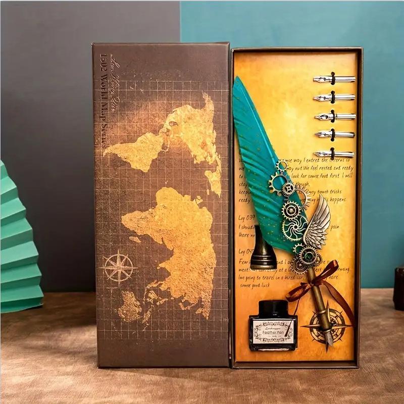 Vintage Mechanical Punk Wind Quill Set Gothic Replacement Nib Dipped In Ink Pen