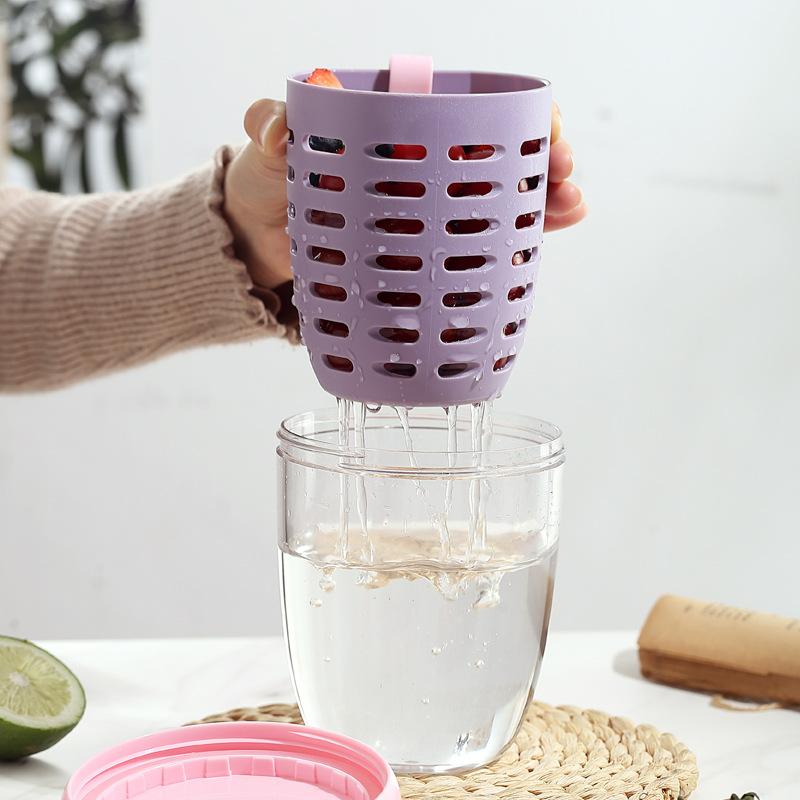 Portable Fruit Cup for Office Workers, High-looking Salad Cup with Fork and Spoon, Double-layer Drainage for Picnics