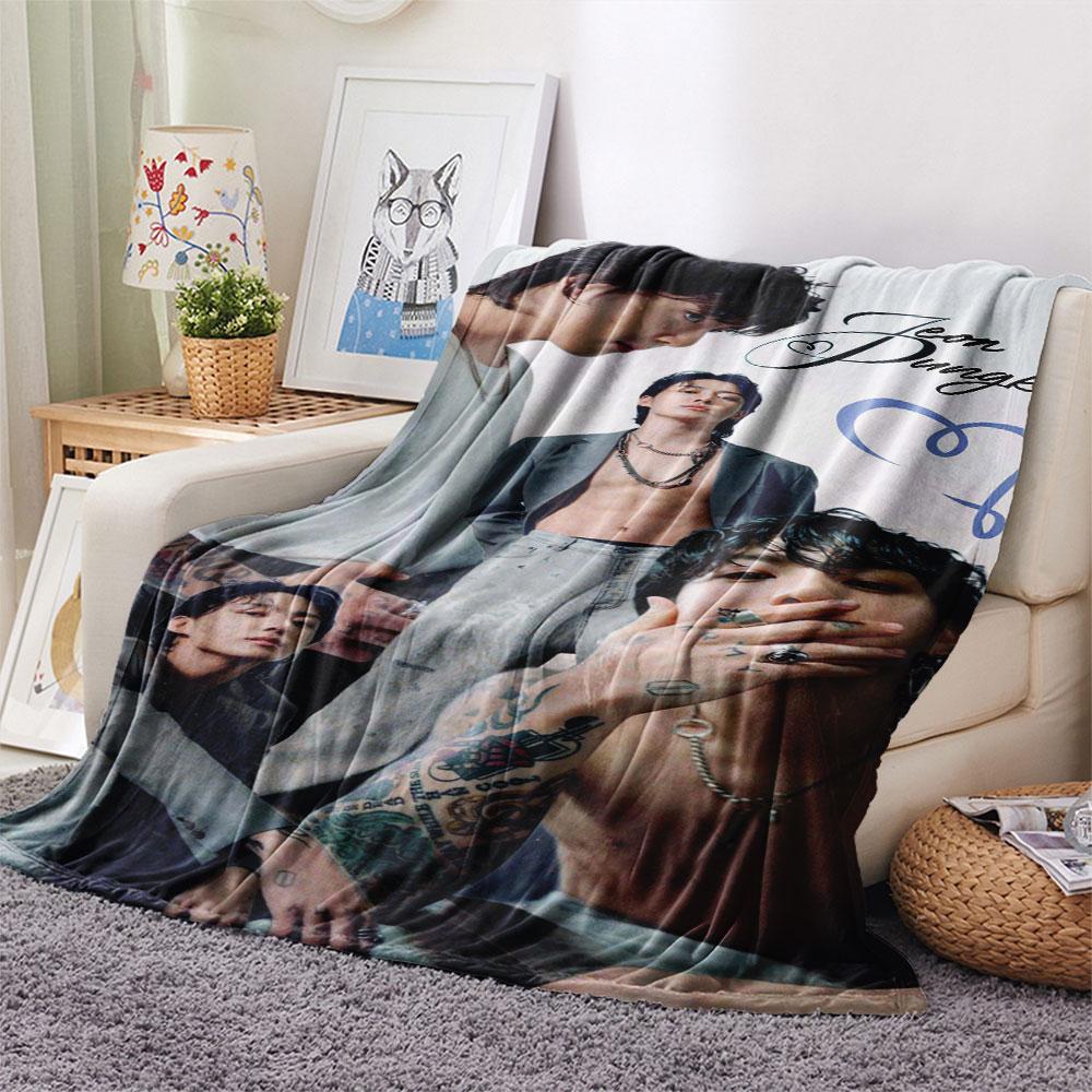 K-POP Jeon Jung Kook Printing Flannel Blanket Bedroom Sofa Camping Warm Blanket Gifts for Family and friends-MJ006