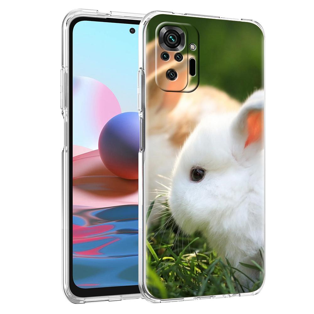 Cute White Baby Rabbits Phone Case For Xiaomi Redmi Note 14 13 12 5G 9S 9 10 11 Pro Plus 4G 9T 14C 13C 12C 10C 9C 9A Clear Cover