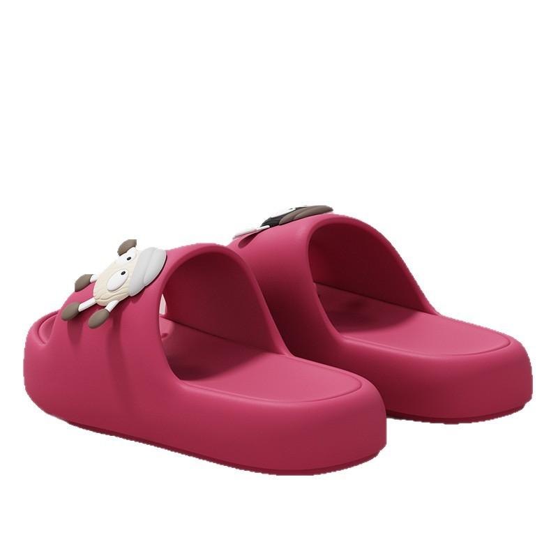 Komfortable og myke dameslippers for sommeren - Tegneserie minimalistisk stil parsandaler - Tykke sklisikre baderoms- og strandsko