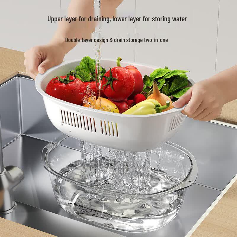 Dual-Layer Plastic Fruit & Vegetable Washing Basket