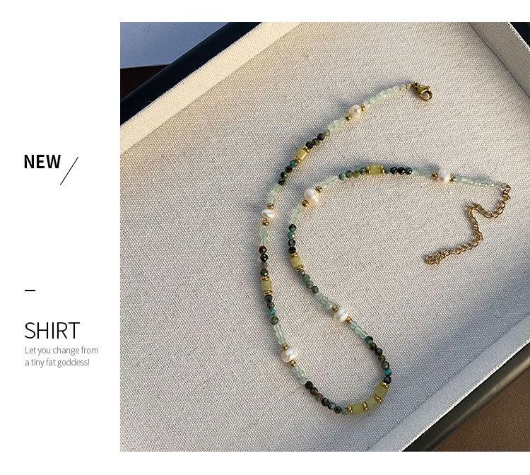 Colorful Natural Stone & Baroque Pearl Crystal Choker Necklace In Titanium Steel