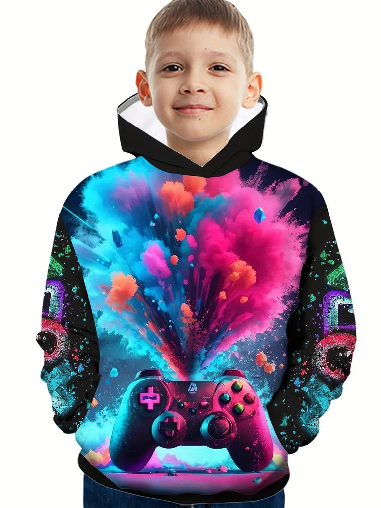 Fajne Gamepady Chłopięce Casual Długie Rękawy Bluzy Chłopięce Bluzy Jesień Wiosna Bluzy Z Kapturem Topy Outdoor Kolorowe Dziecięce Ubrania